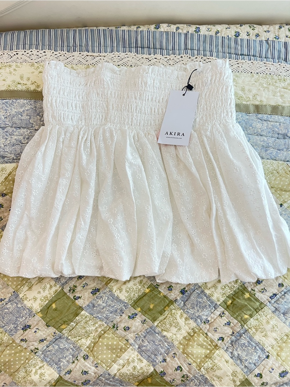 Akira White Eyelet Smocked High Waisted Mini Skirt